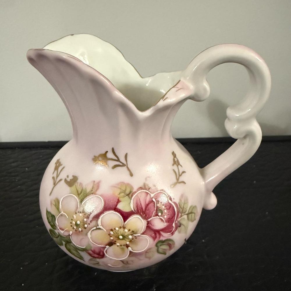 Floral Ceramic Pitcher Pitcher Pink By INARCO Japan 4 1/2 Inches Tall